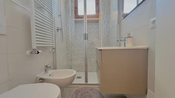 Ducha, secador de pelo, bidé y toallas