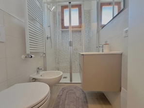 Ducha, secador de pelo, bidé y toallas