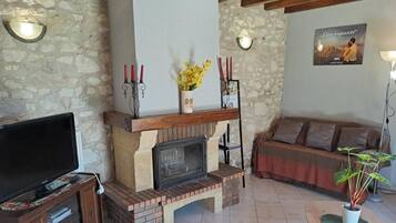 TV, fireplace