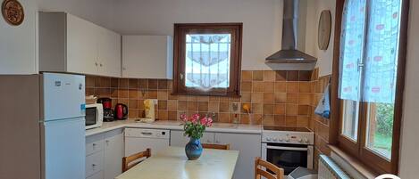 Fridge, microwave, oven, dishwasher