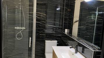 Shower, hair dryer, toilet paper