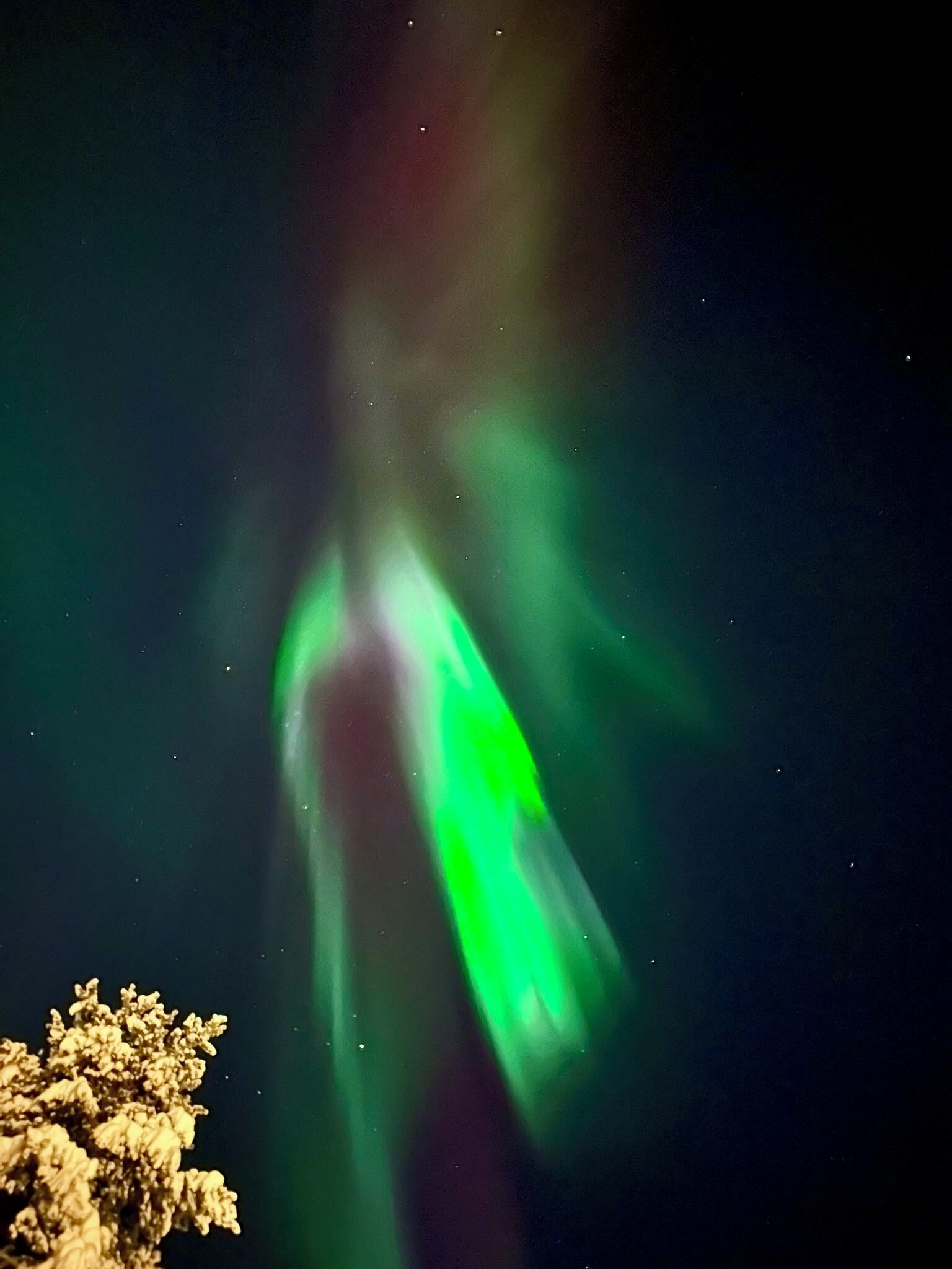 A night sky with visible aurora borealis.