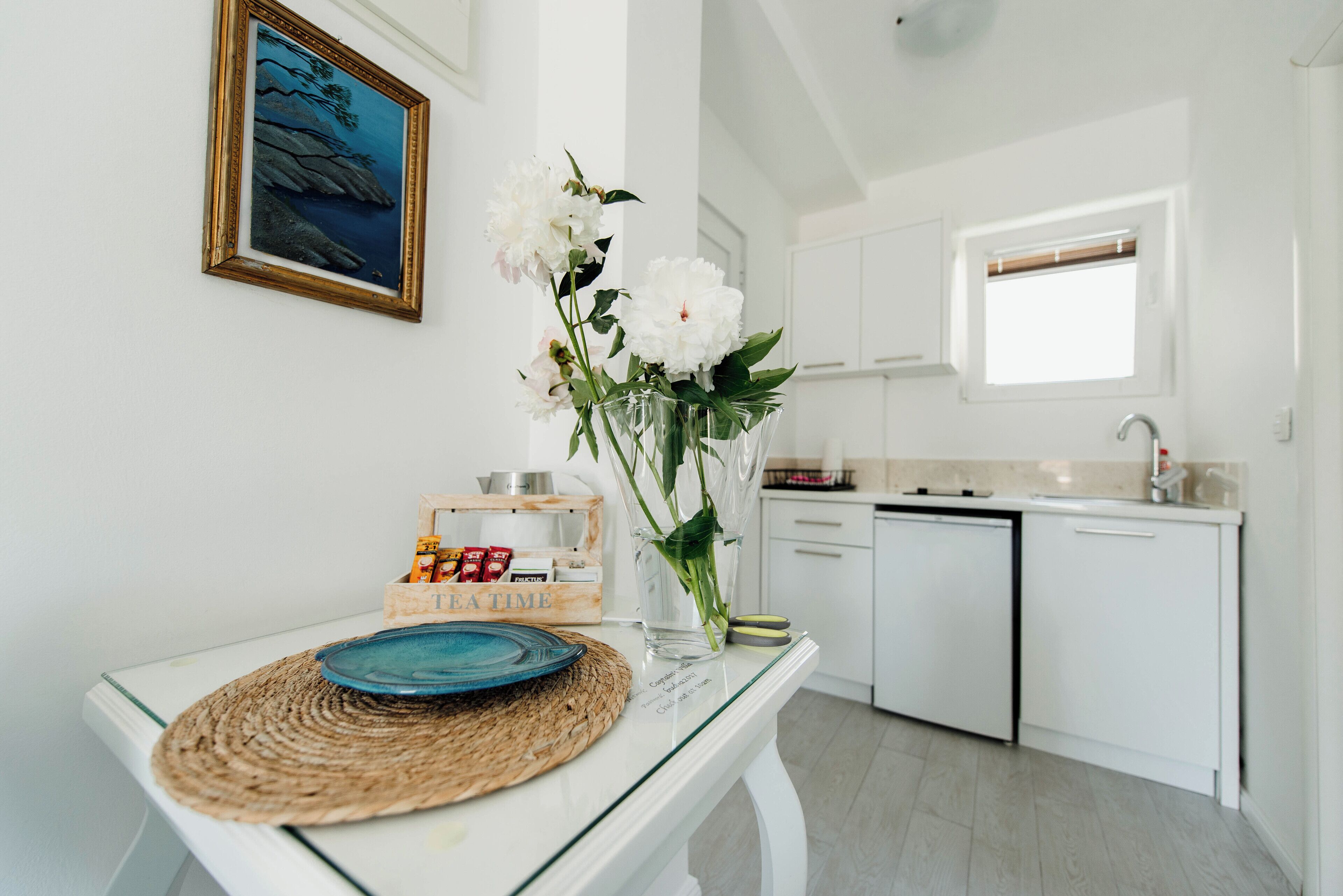 Frigobar, placa de cocina, utensilios de cocina