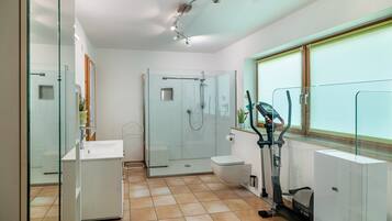 Een douche, een haardroger, handdoeken