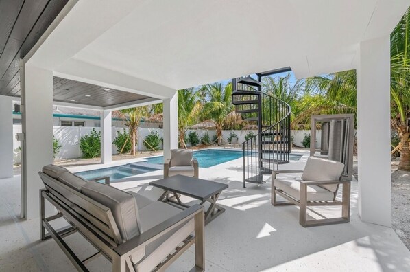 Pool - New 8 bedroom house with tropical oasis backyard! Heated pool and spa. (Sarasota)