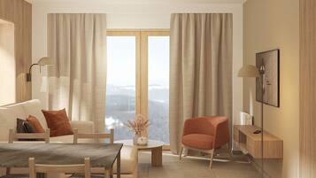 Basic-Apartment, Balkon, Talblick | Wohnbereich