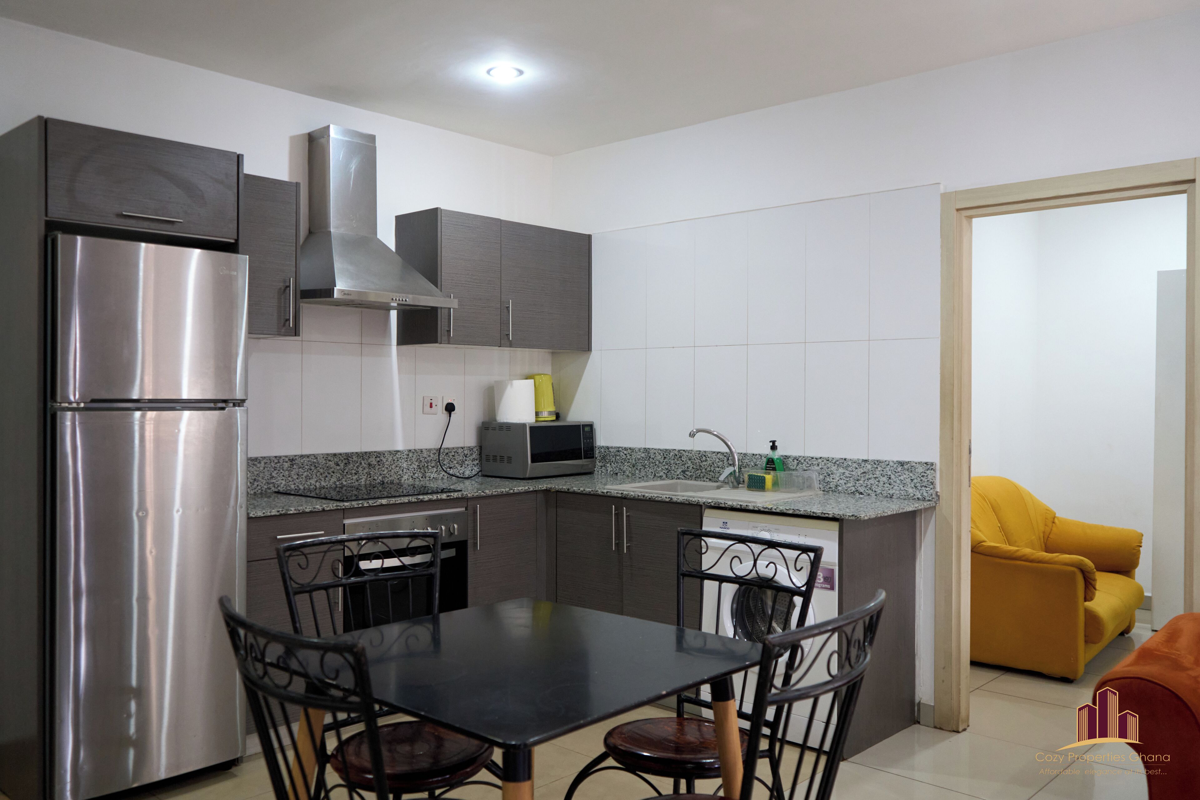 奢華公寓客房 | 私人小型廚房 | 電冰箱、微波爐、烤箱、爐台