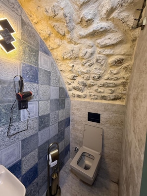 Ducha, secador de pelo, toallas, jabón