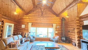 Smart TV, fireplace, foosball, books