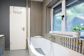 Hair dryer, bathrobes, towels, soap
