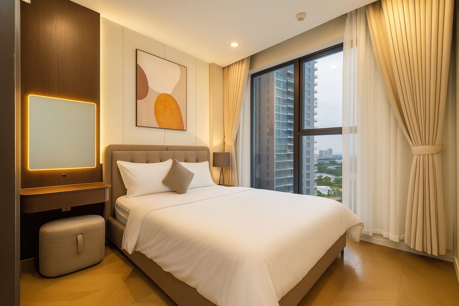 Economy Apartment, 2 Bedrooms, Balcony, City View | Hypo-allergenic bedding, minibar, individually decorated