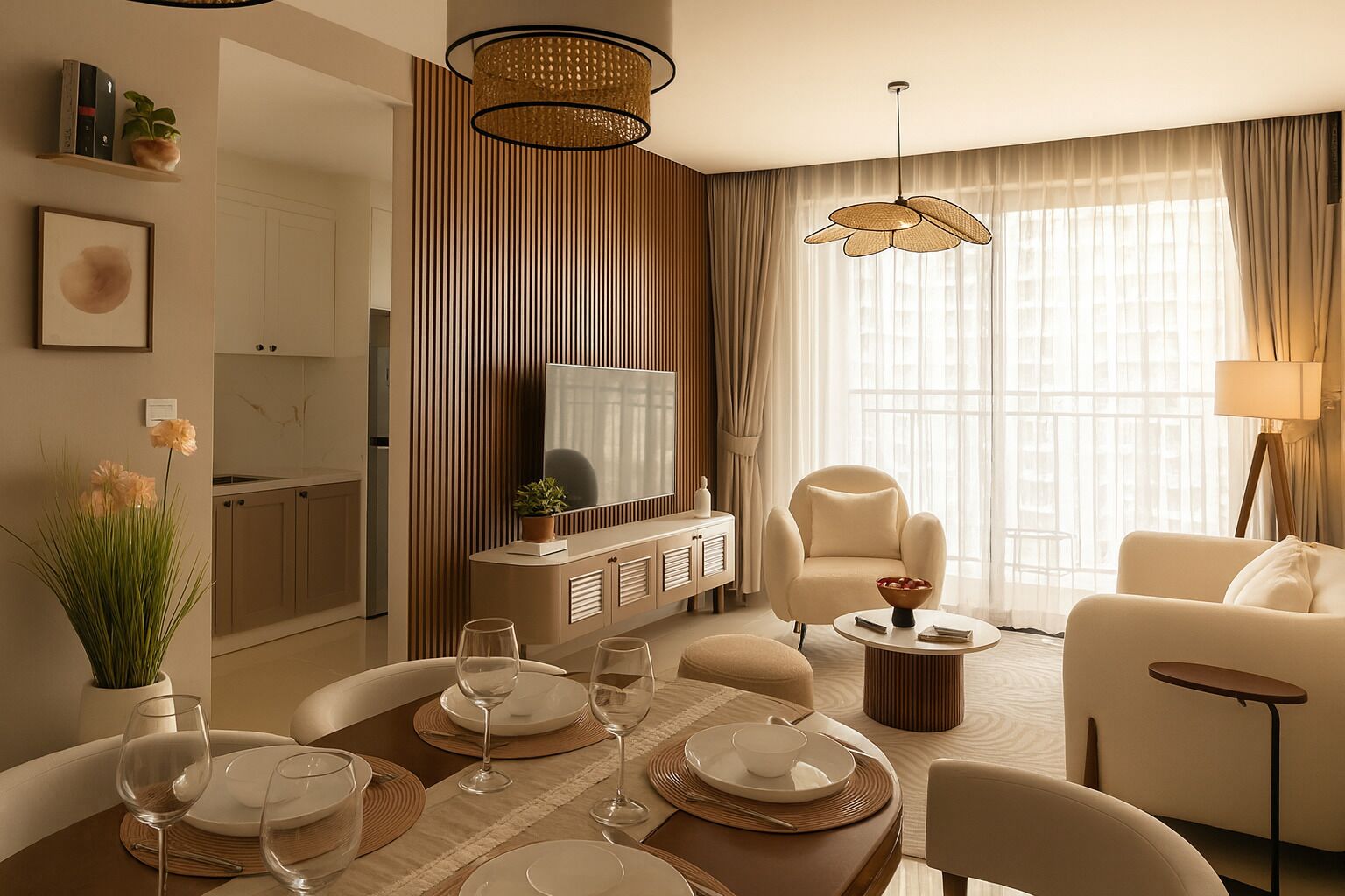 Economy Apartment, 3 Bedrooms, Balcony, City View | Hypo-allergenic bedding, minibar, individually decorated