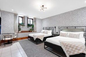 1 bedroom, desk, iron/ironing board, travel cot