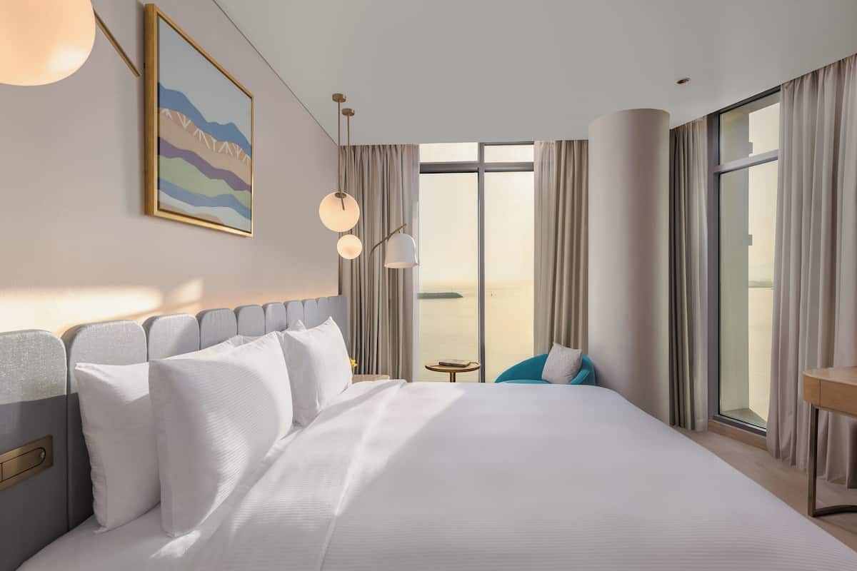 Chambre Premium, 1 trÚs grand lit, vue mer | Draps en coton égyptien, literie de qualité supérieure