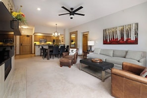 TV, fireplace, printers