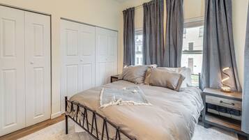 1 bedroom, iron/ironing board, travel crib, internet