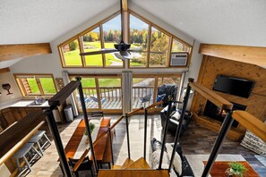 Smart TV, fireplace, DVD player, books