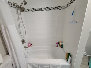 Secadora de cabello, toallas, jabón, shampoo 