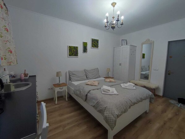 1 slaapkamer, een strijkplank/strijkijzer, wifi, beddengoed