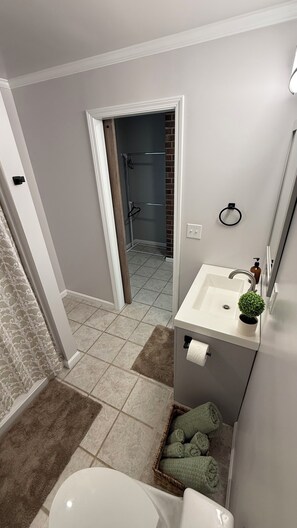 Shower, towels, soap, shampoo