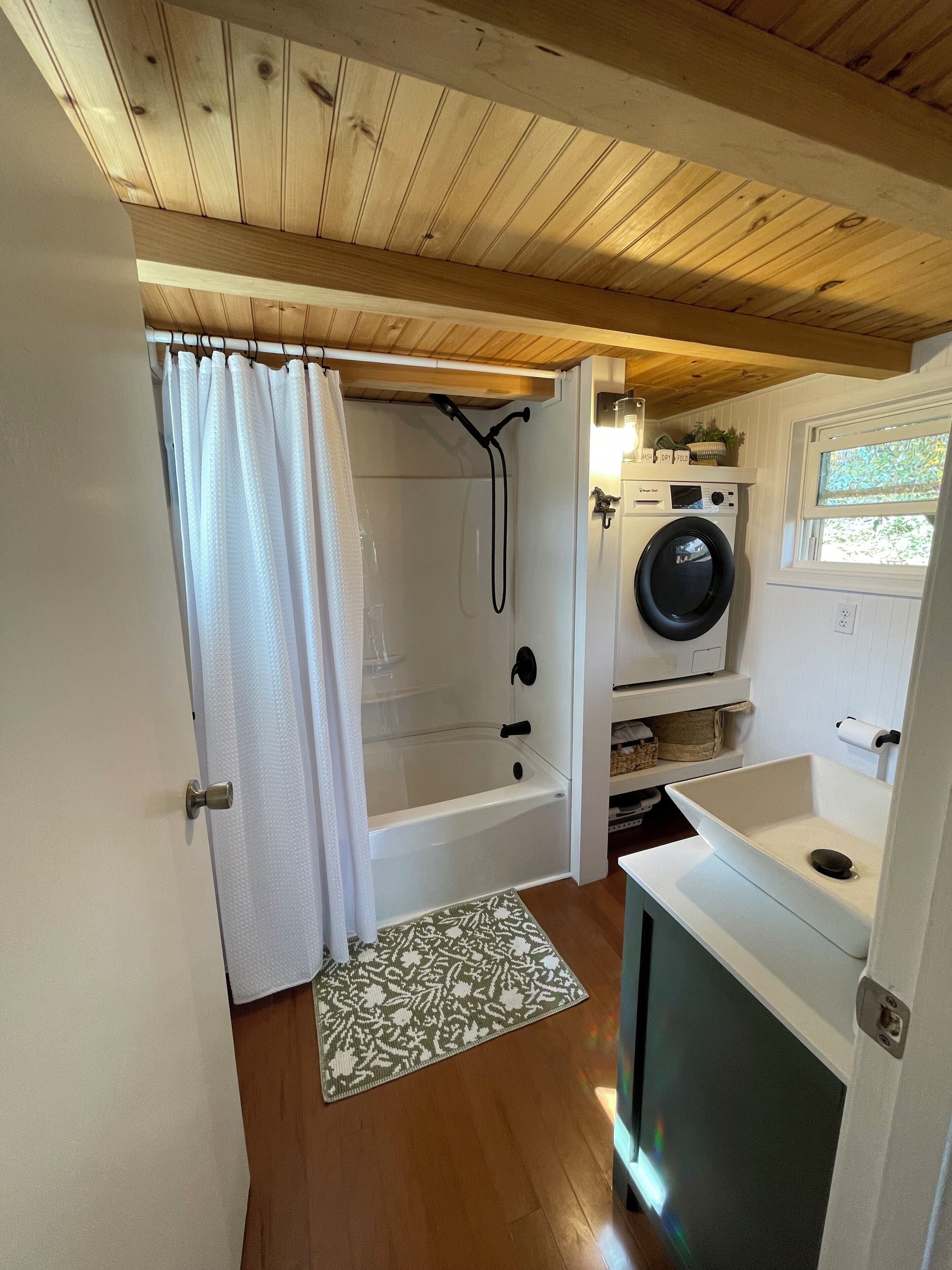 Hair dryer, bidet, towels, soap
