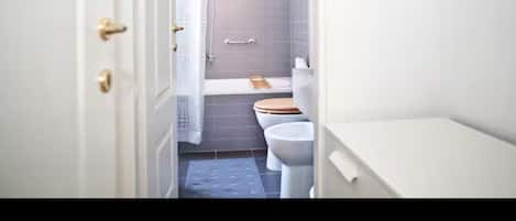 Regadera, secadora de cabello, bidet, toallas
