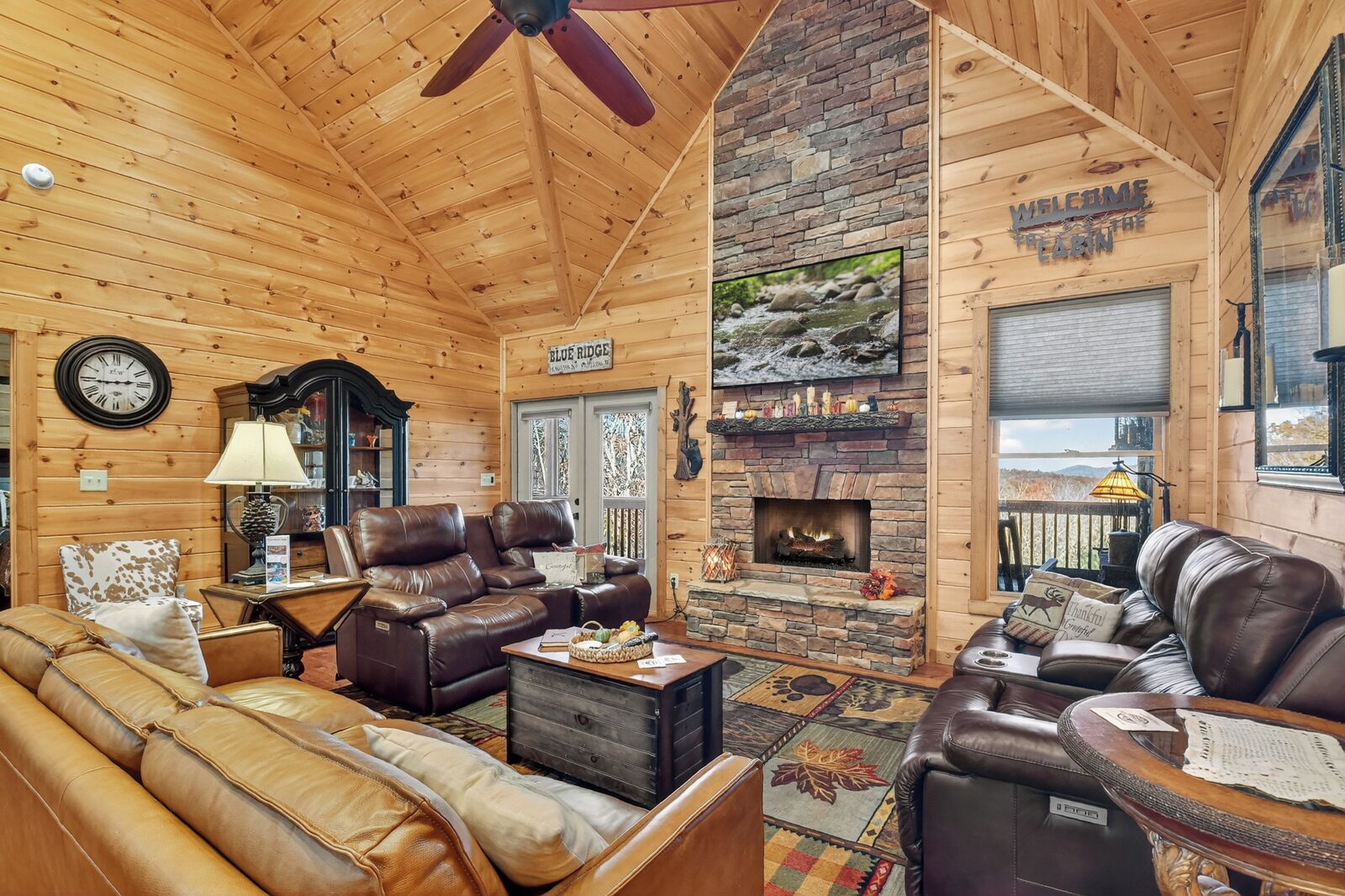 TV, fireplace, video games, DVD player