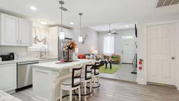 Fridge, microwave, coffee/tea maker, toaster