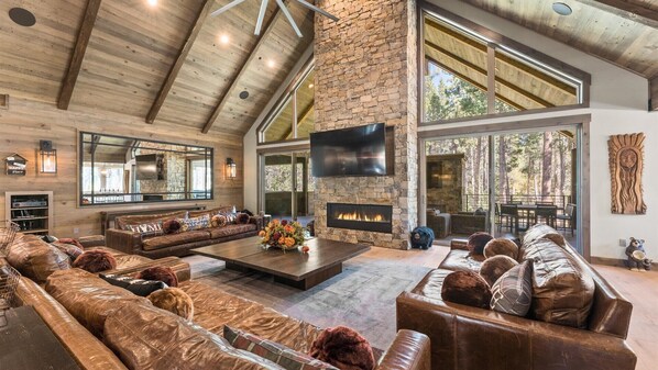 TV, fireplace, video games, foosball