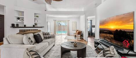 TV, fireplace, offices