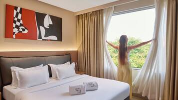 In-room safe, desk, laptop workspace, blackout drapes