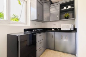 ثلاجة، ميكروويف، موقد طهي مسطح، ماكينة لصنع القهوة/الشاي