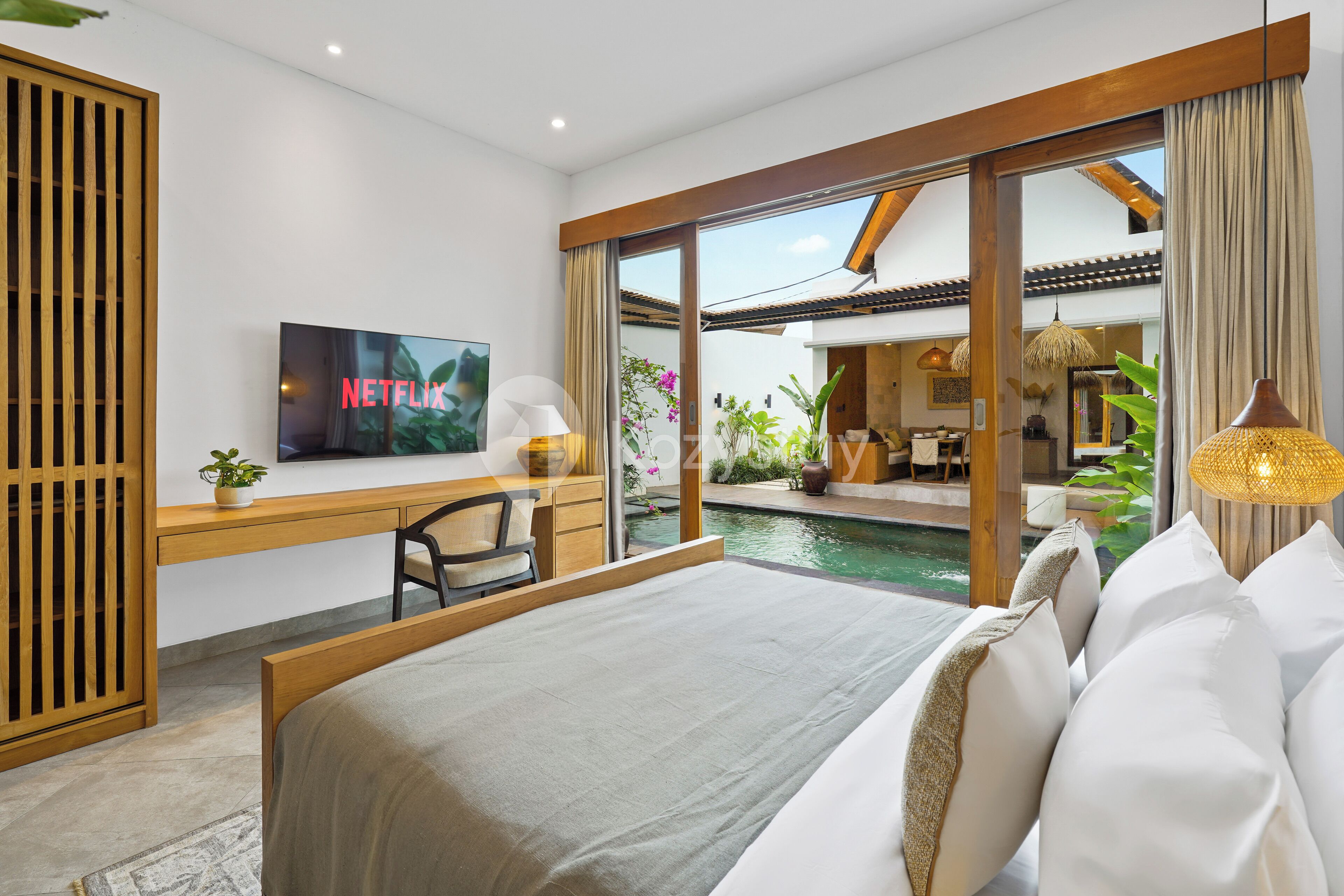 Villa, 3 Bedrooms, Balcony, Pool View | Desk, laptop workspace, iron/ironing board, free WiFi