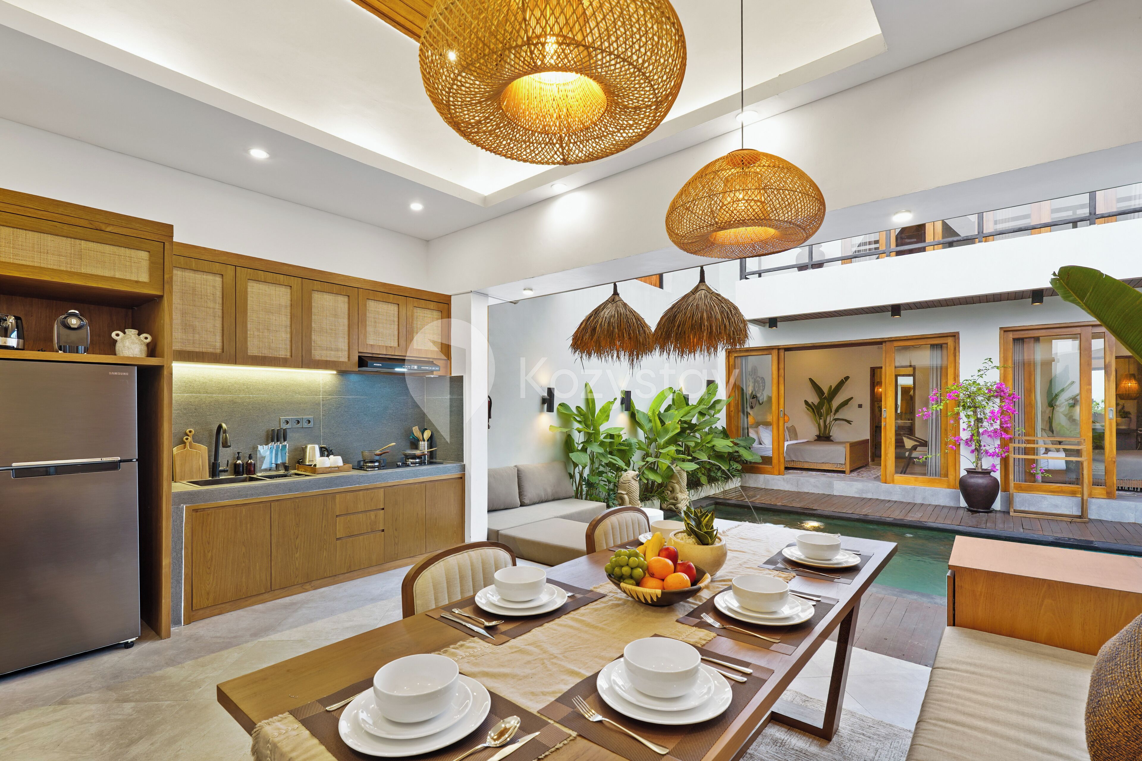 Villa, 3 Bedrooms, Balcony, Pool View | Private kitchen | Full-sized fridge, microwave, stovetop, toaster