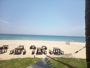 On the beach, free beach shuttle