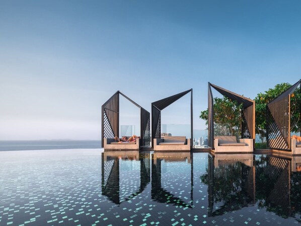 Outdoor pool, sun loungers