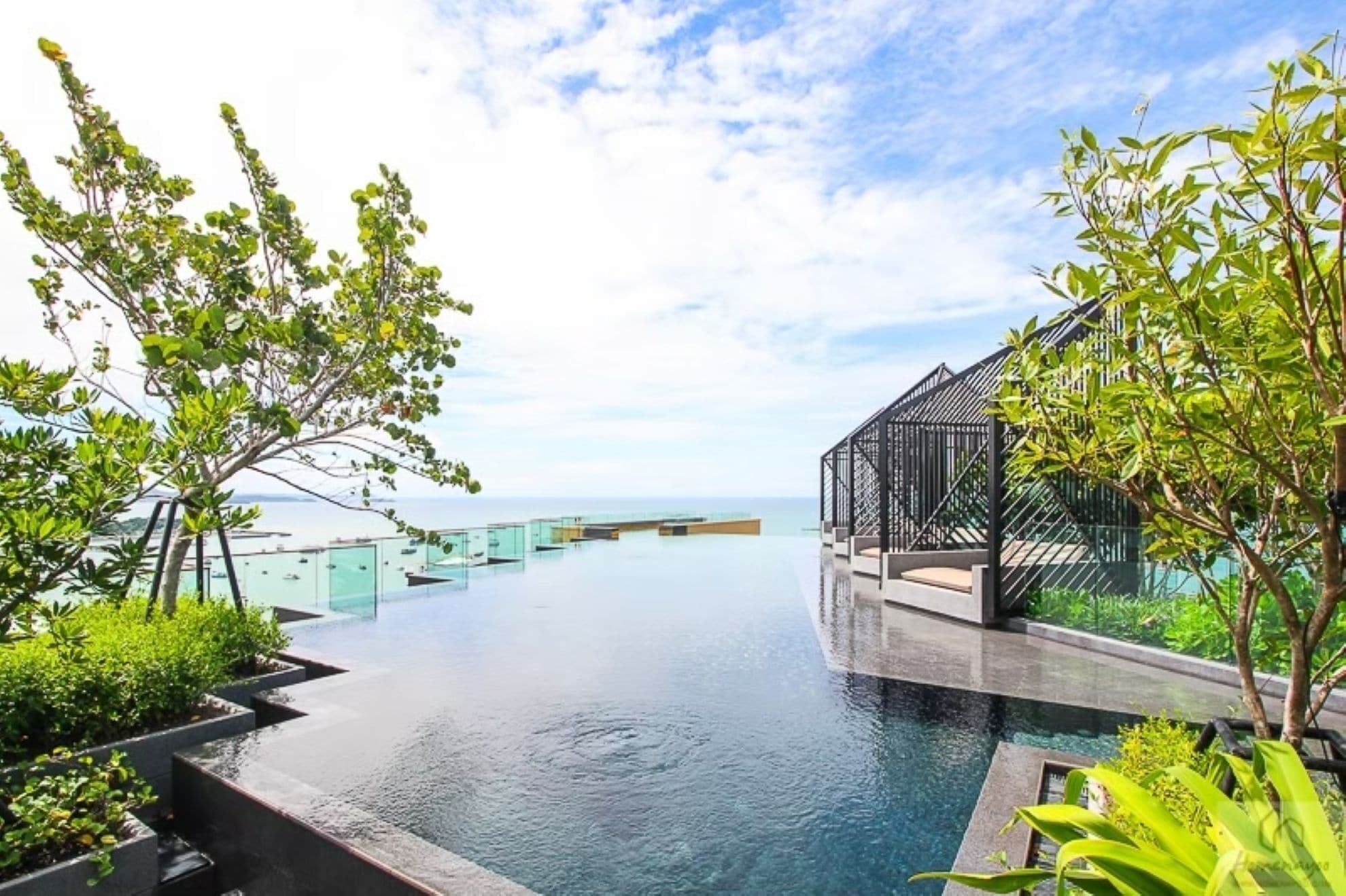 室外泳池；躺椅