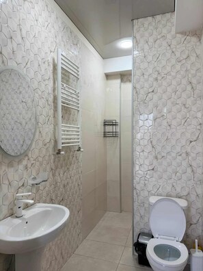 Towels, soap, shampoo, toilet paper