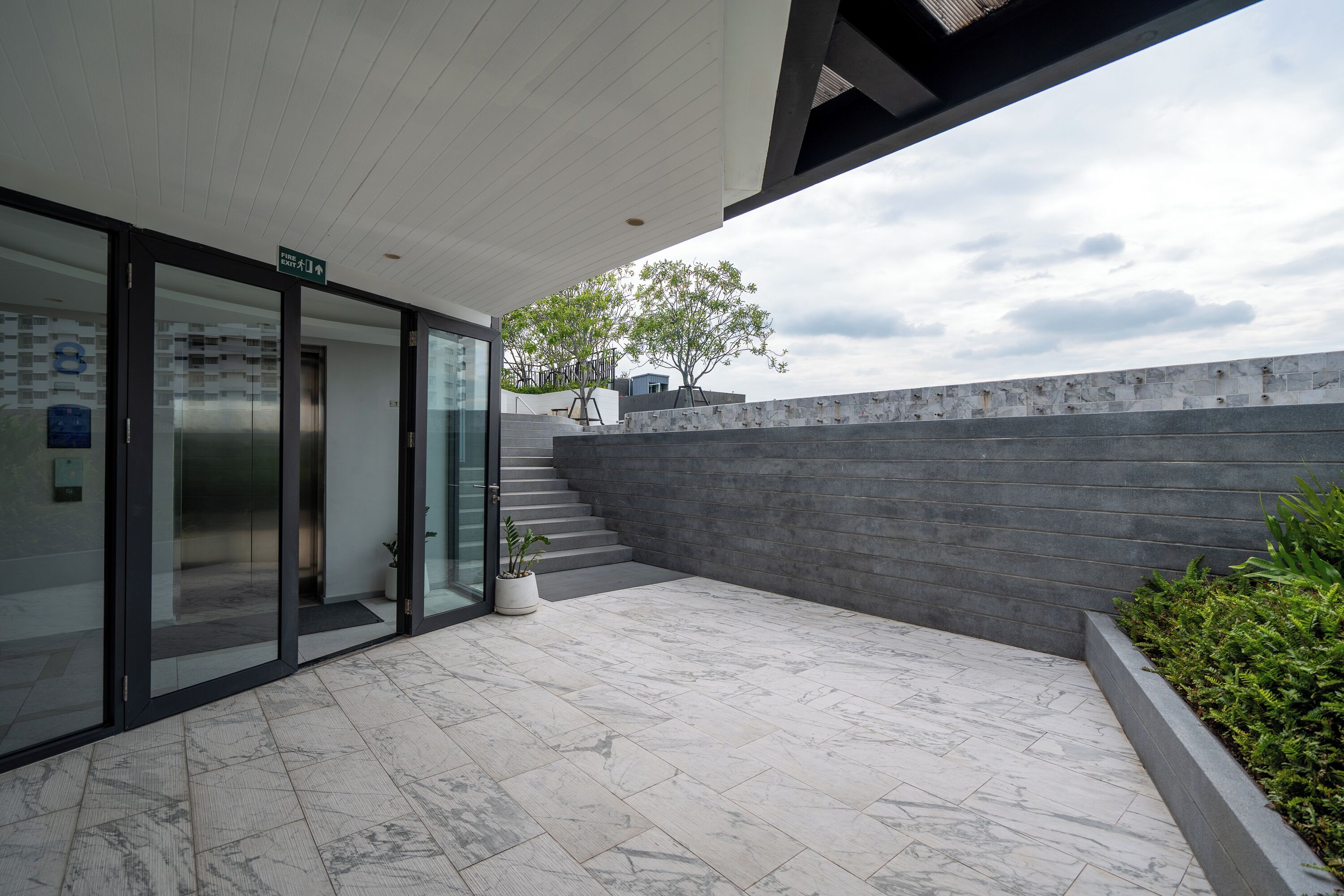 Outdoor pool, pool umbrellas, pool loungers