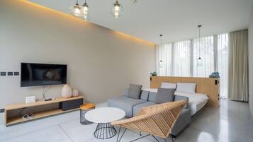 1 Bedroom Villa with Private Pool | Living area | 43-inch TV with satellite channels