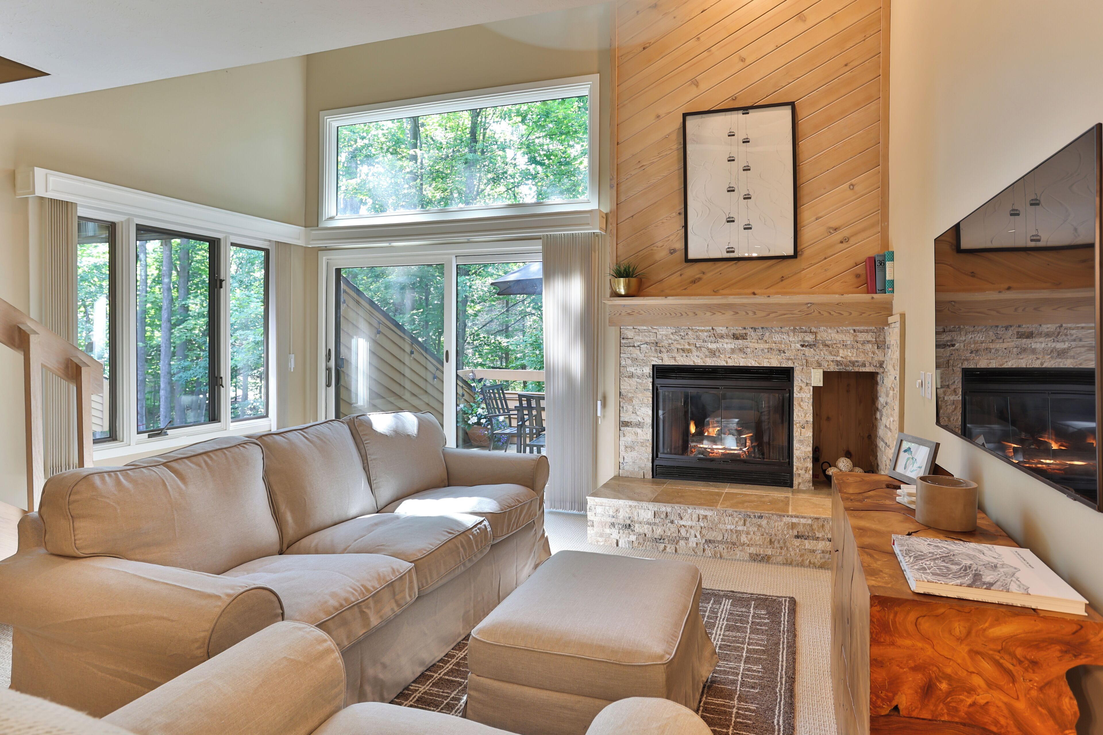 Smart TV, fireplace, table tennis, books