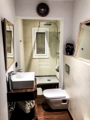 Shower, bidet, towels, soap