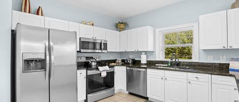 Fridge, microwave, oven, dishwasher