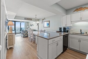 Fridge, microwave, oven, stovetop - Remodeled Crescent Sands F2, OceanFront w/Pool (North Myrtle Beach)