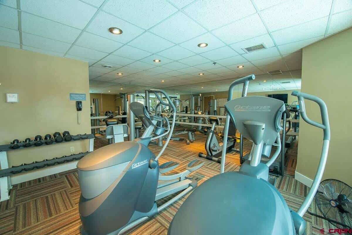 A gym with treadmills, elliptical machines, and free weights. - Grand Lodge Crested Butte | King Suite, Walk to Lifts, Pool & Hot Tub, View (Crested Butte)