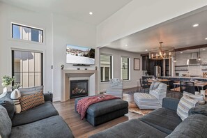 TV, fireplace, books, offices - 6BR Dream Chalet • Hot Tub • EV • Sleeps 20 (Park City)