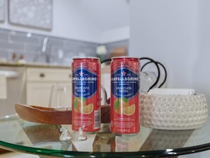 Shower, hair dryer, towels, shampoo