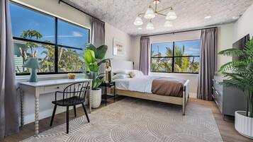 4 bedrooms, desk, iron/ironing board, travel crib