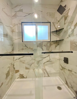 Shower, towels, soap