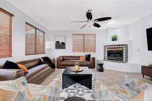 Smart TV, fireplace, video games, ping pong